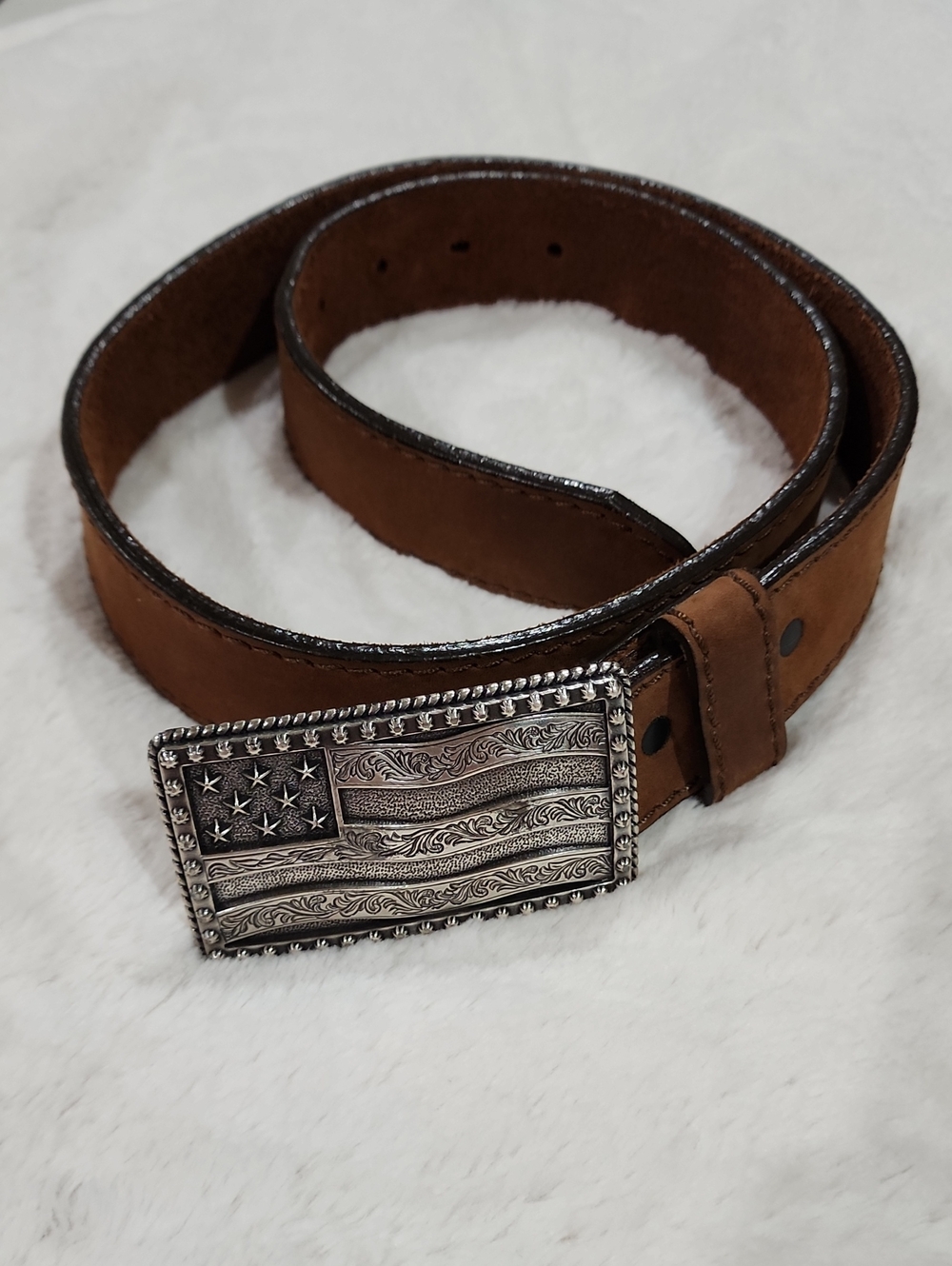 Justin Men's Flying High Flag Buckle Leather Belt, Size 34